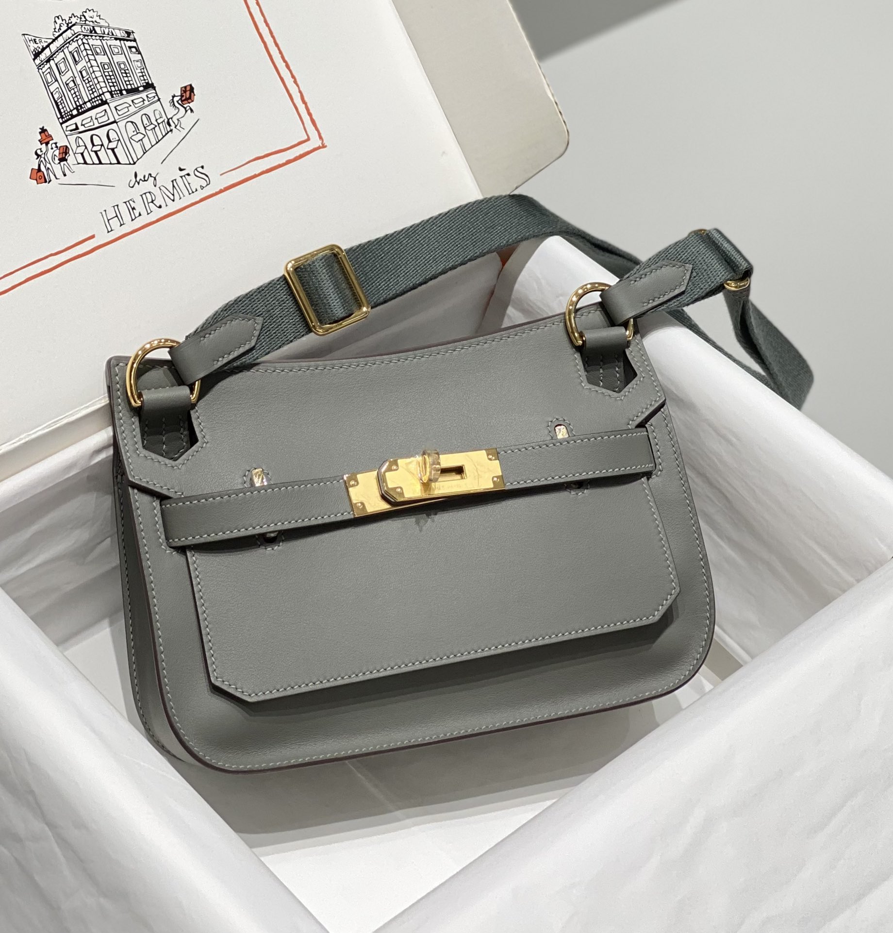 Hermes Jypsiere Mini Shoulder Bag In Etain Swift Leather